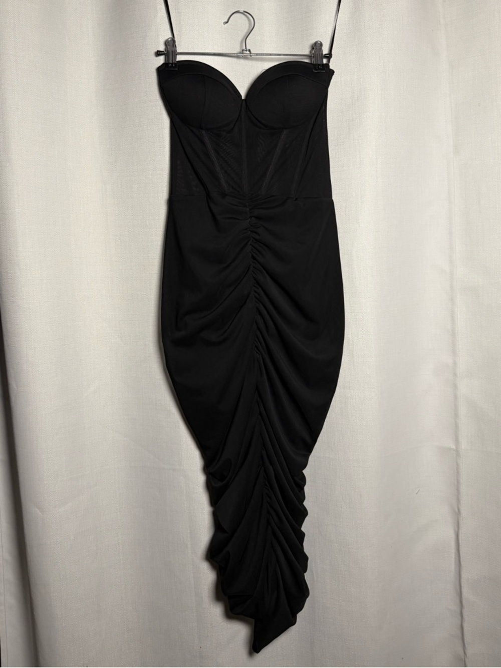 ASOS DESIGN Premium Mesh Bandeau Corset Ruched Black Midi Dress Size US 6 - Picture 3 of 10
